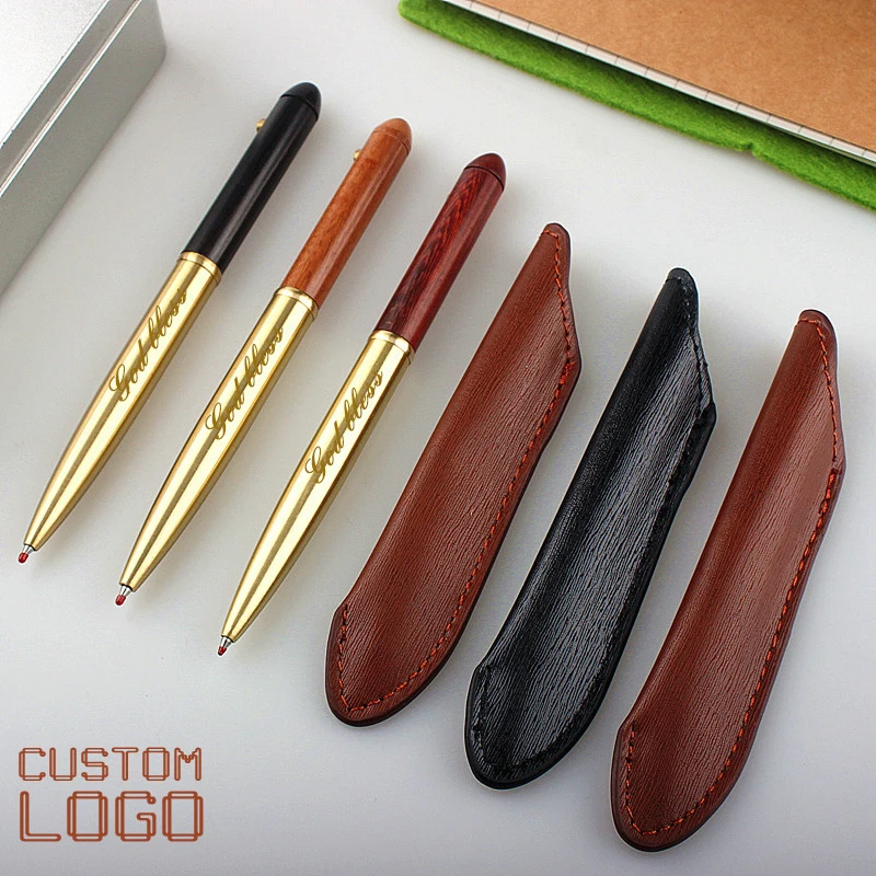 

2 Pen +2 PenBag Luxury Sandalwood Metal Ballpoint Pen Custom LOGO Business Gift Signature Pen Office Supplies School Stationery