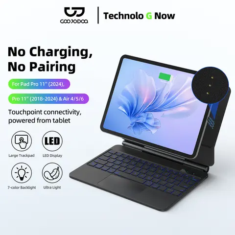 Bilashmart GOOJODOQ Magic Keyboard Case for iPad Pro 11 Air 11 M3 Air4/5/6 Smart Pogo Pin Direct Connection Multi-Touch Trackpad Keyboard