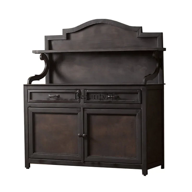 

pg45American country wine cabinet French retro old solid wood living room dining side cabinet