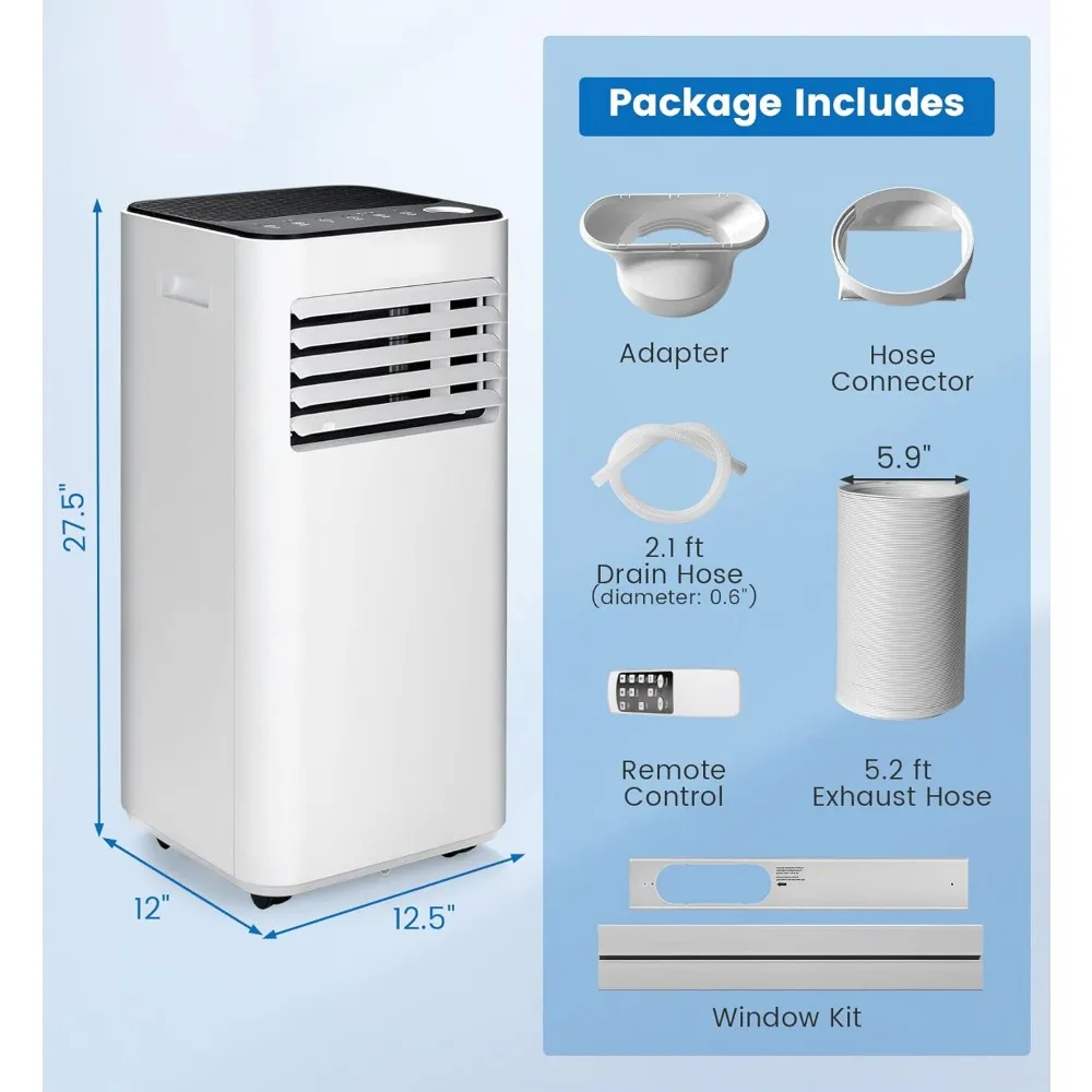 مكيف هواء محمول 8000 وحدة حرارية بريطانية، وحدة تبريد تيار متردد متعددة الوظائف 3 في 1 مع جهاز تحكم عن بعد، مزيل رطوبة، مجموعة نافذة متضمنة