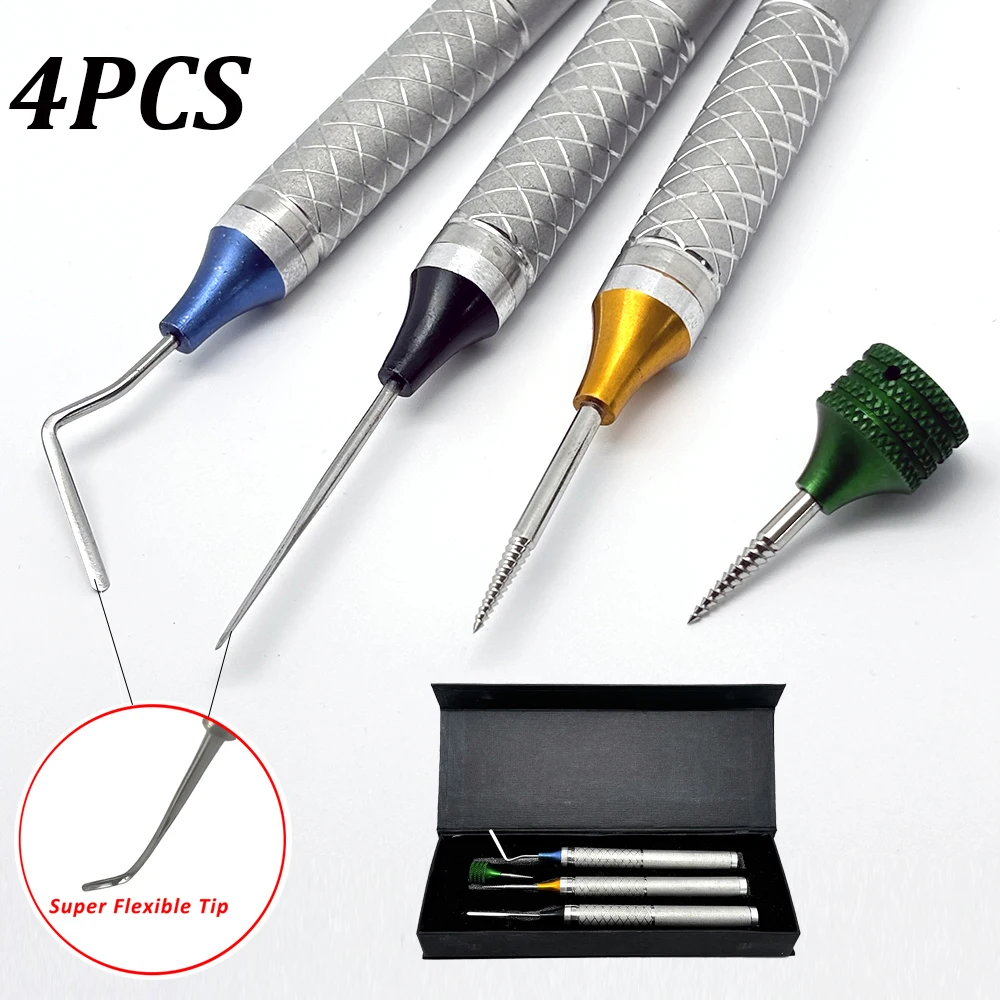 

4Pcs Dental Broken Root Drill Remnant Extractor Dental Dental Extractor Apical Root Fragments Drill Titanium Tip Flexible