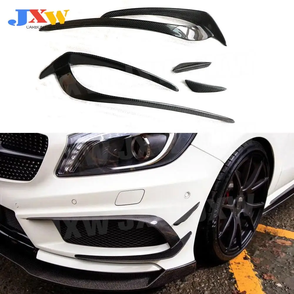 

For A Class Carbon Fiber Front Bumper Canards Splitter Fog Lamps Trims for Mercedes Benz W176 A180 A200 A250 AMG A45 13-18 ABS