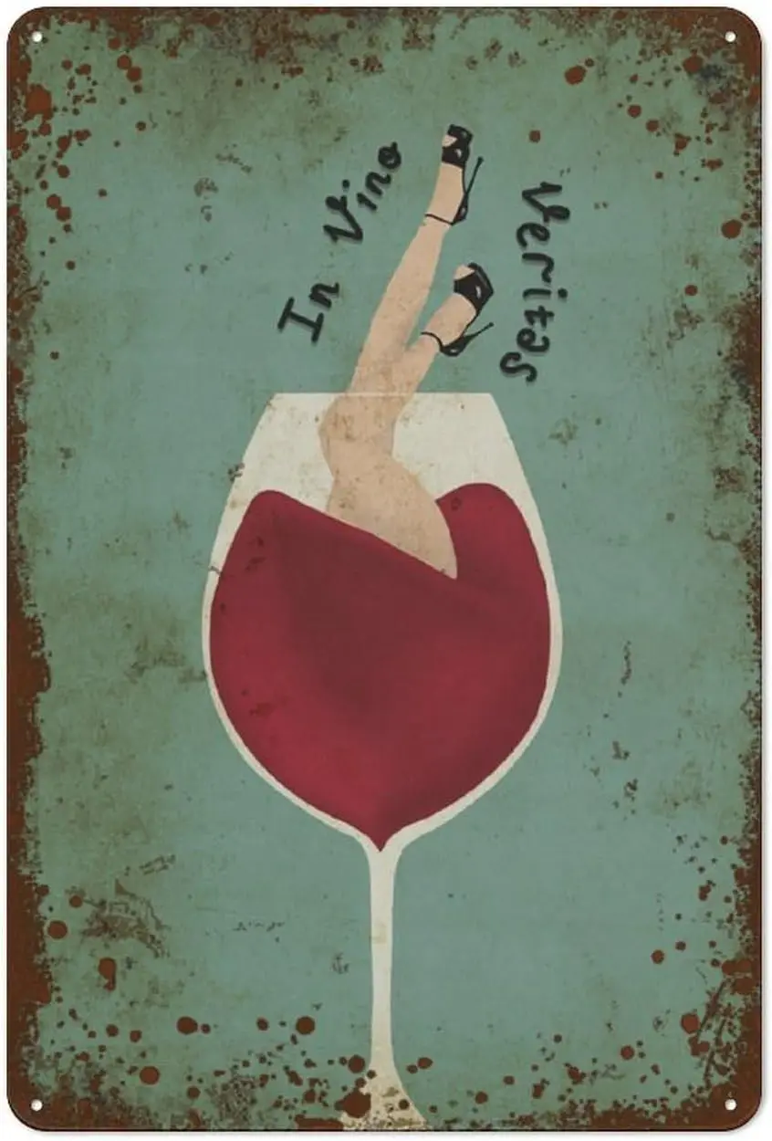 In Vino Veritas, decoración de bar, vino, interesante decoración artística de pared para el hogar, idea de personalización de regalos, estaño de metal vintage, letrero de cama