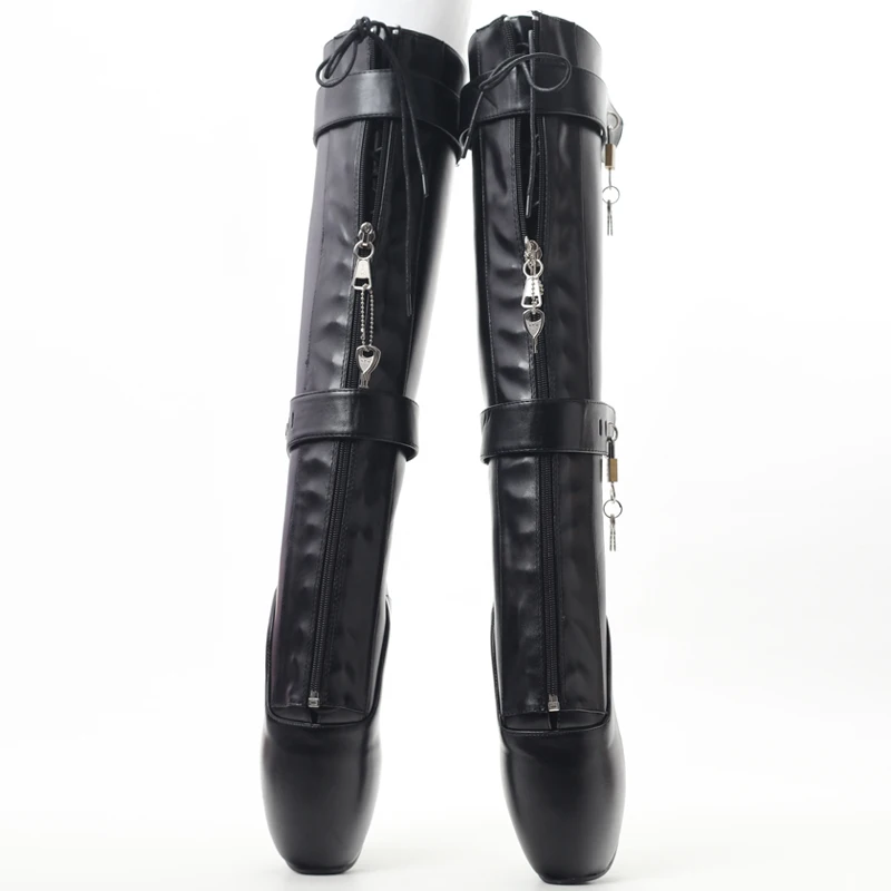 CACA 18cm Women High Ballet Boots,Men Cosplay Pole Dance Shoes,Fetish Lockable Botas,Patent Leather,Black,Custom Colors,Dropship