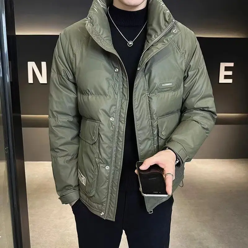 Jaket Musim Dingin Pria Premium Merek Mewah Kerah Tegak Minimalis Jaket Bulu Angsa Putih Jaket Trendi Pria Jaket Puffer