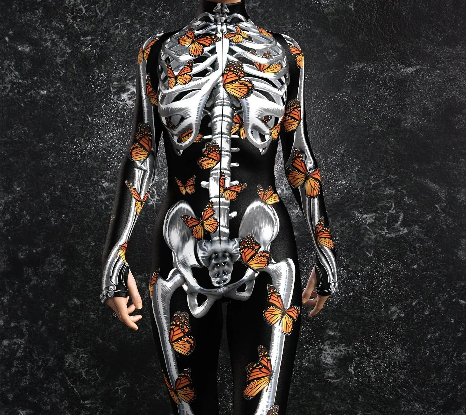 Halloween-Horror-Party Damen Sexy Mehrfarbiger Totenkopf-Print Jumpsuit Kleidung für Feiertagspartys, Maskenbälle und Bühnenauftritte – Detail 23