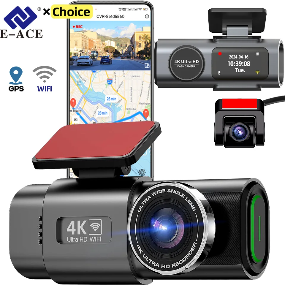 Dash Cam 4K GPS WIFI APP 24H Night Vision Mini 2 Lens Dashcam Car Camera DVR Video Recorder Rear view camera for car Black box 