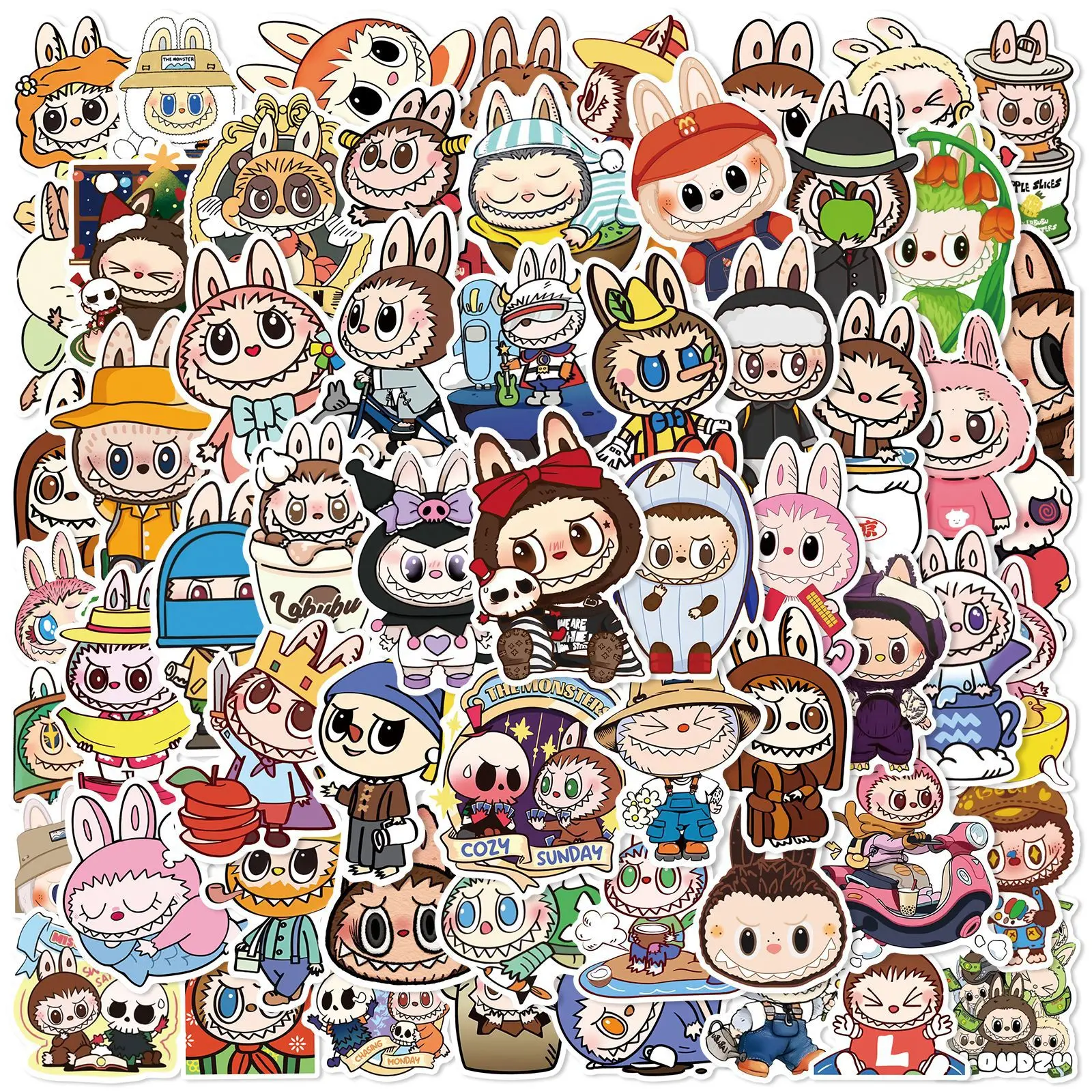 10/50PCS Labubu Sticker Cute Cartoon Graffiti Decoration Skateboard Guitar Laptop Luggage Phone Cup Case Waterproof Decal Toy