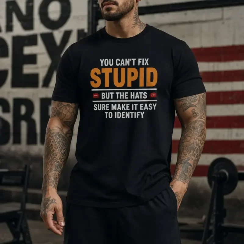 Men's Breathable Cotton Round Neck Short Sleeve Casual Menswear Print T-Shirt - Machine Wash Sports Top with Bold Slogan, Funny Graphic, Ideal for Back to School, Halloween Gifts