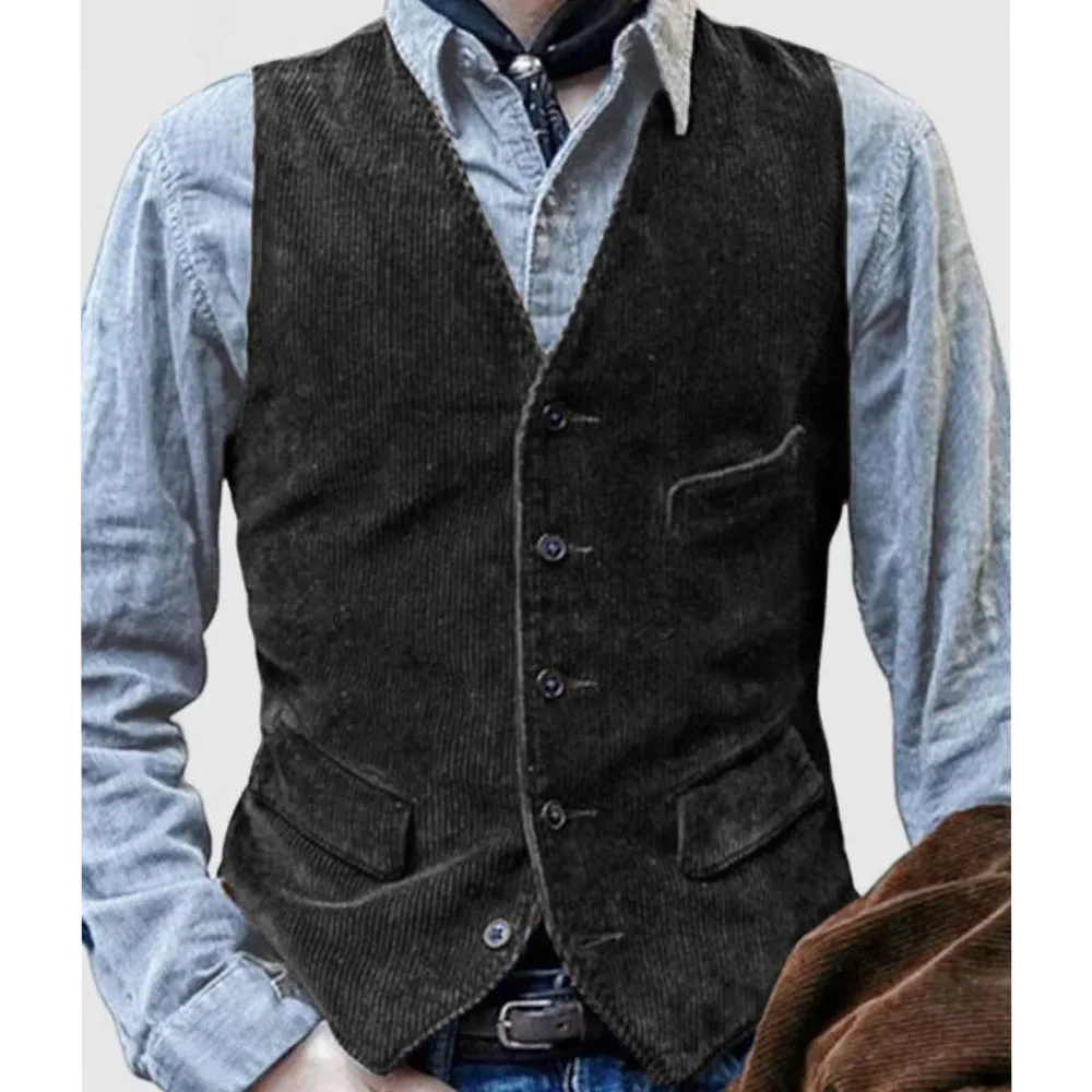 Men's Vest Men's Corduroy Vest Slim Waistband Single-breasted Men's Vest Outside and Inside Mens Waistcoat Jackets Man Suit Male