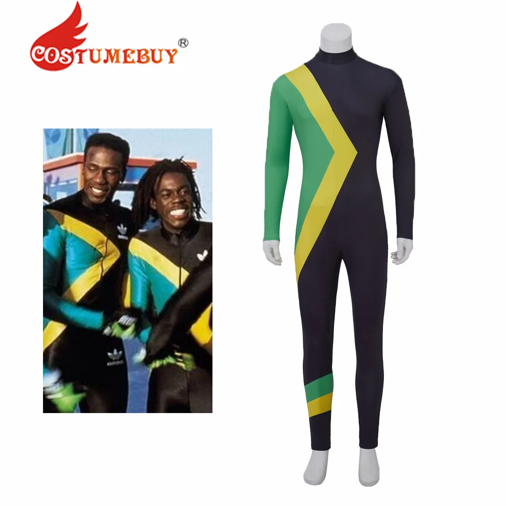 Jamaican Bobsled Team Costume Bodysuit Halloween Spandex Jumpsuit Jamaica Bobsleigh Outfit for Adult Men