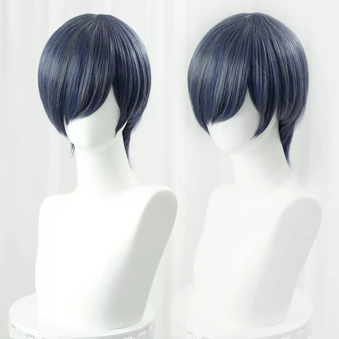 

Synthetic Blue Grey Mixed Short Curly Wig for Cosplay Party Halloween Carnival, Inspired By Young Butler Style, Anime Costume
