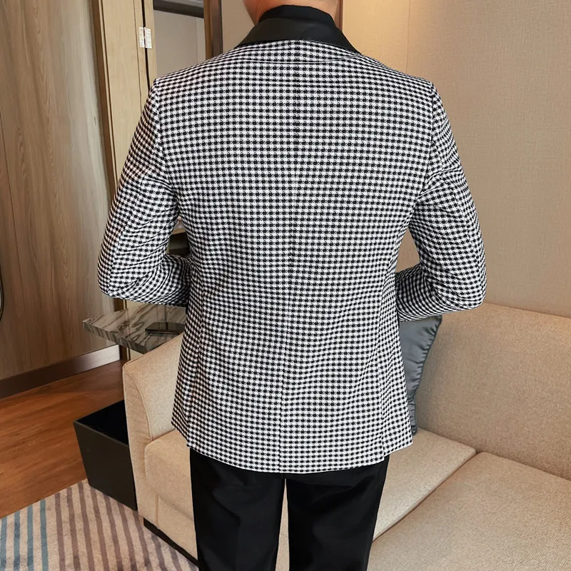 Men Spring High Quality Business Suit Jackets Man Slim Fit Plaid Primavera Nova Marca Blazers Man Casual Fashion Suit 4XL-M