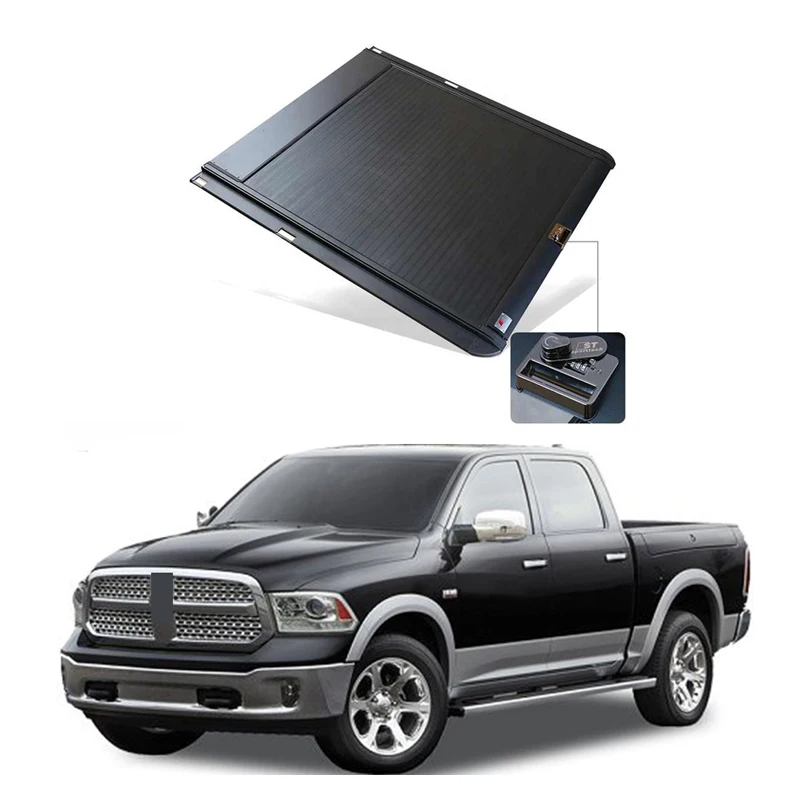 Password Lock Roller Pickup Truck Bed Cover Lid Hard Aluminum Alloy for Dodge Ram 1500 Black Hard Type