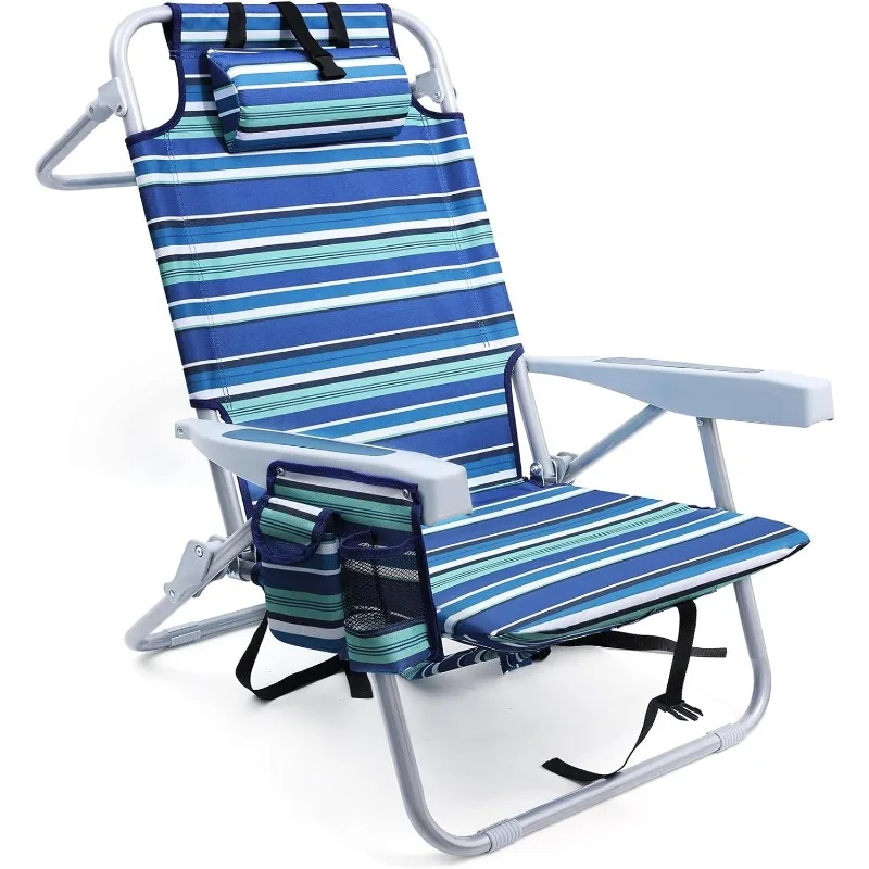 

Beach Chairs for Adults Heavy Duty, Compact Portable Lay Flat Folding Beach Chair with Backpack Straps and Large Cooler Pouch,