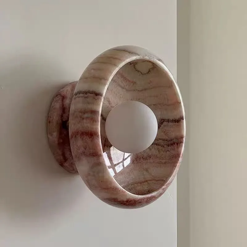 

Pink Onyx Marble Wall Sconce for Modern Entryway & Living Room Lighting