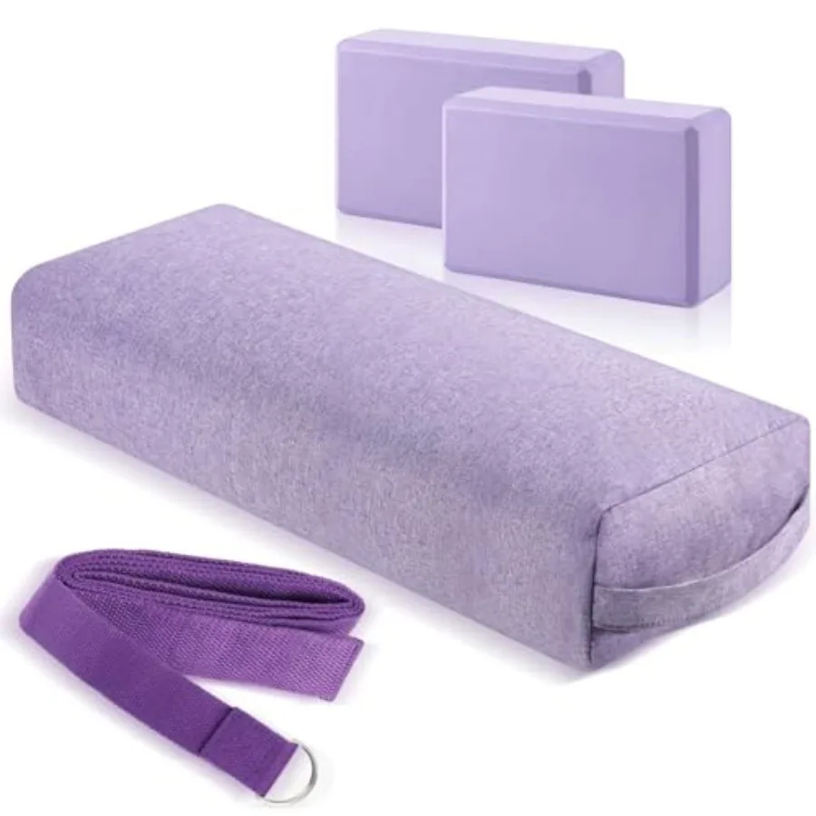 

4 Pcs Yoga Bolster Pillows Blocks with Strap Set Comfortable Meditation Pillow with Carry Handle for Restorative Non Slip Reusa