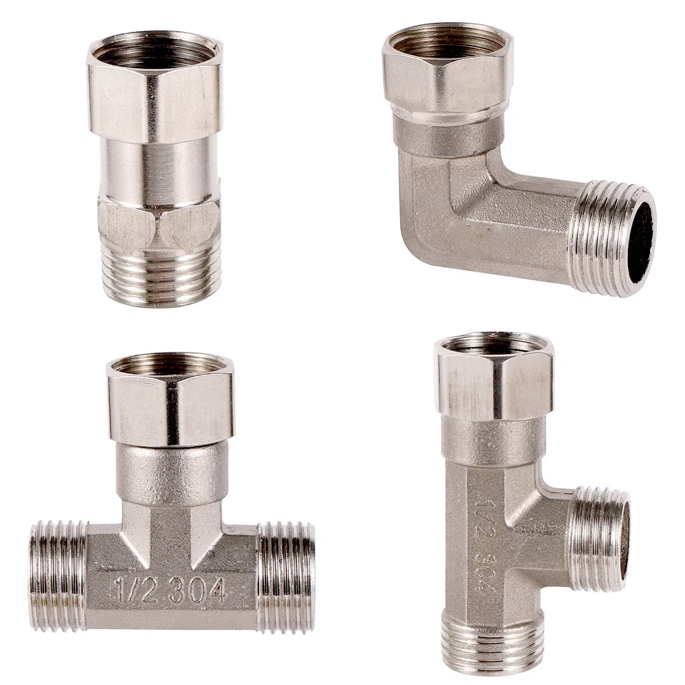 1/2 inch BSP threaded stainless steel plumbing fittings including tee elbow straight plug and reducing coupler for garden irriga