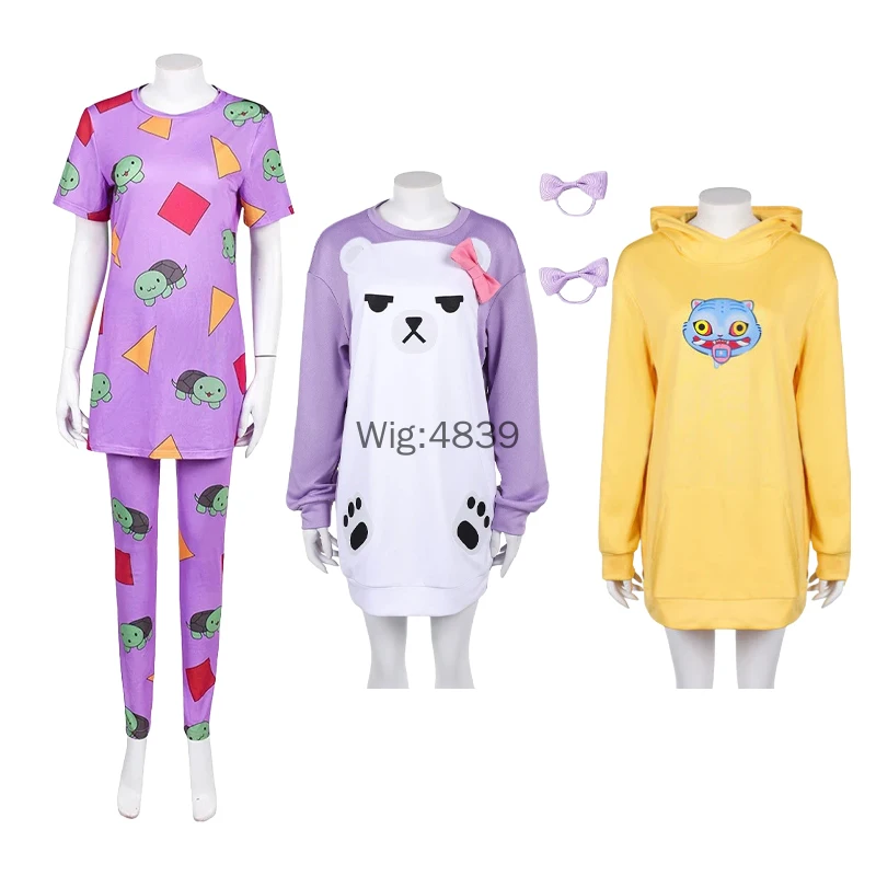 

Demon Hunter of KPop Mira Zoey Cosplay Purple Sleepdress Headwear White Bear Pajama Sweatshirt Girls Halloween Carnival Outfits
