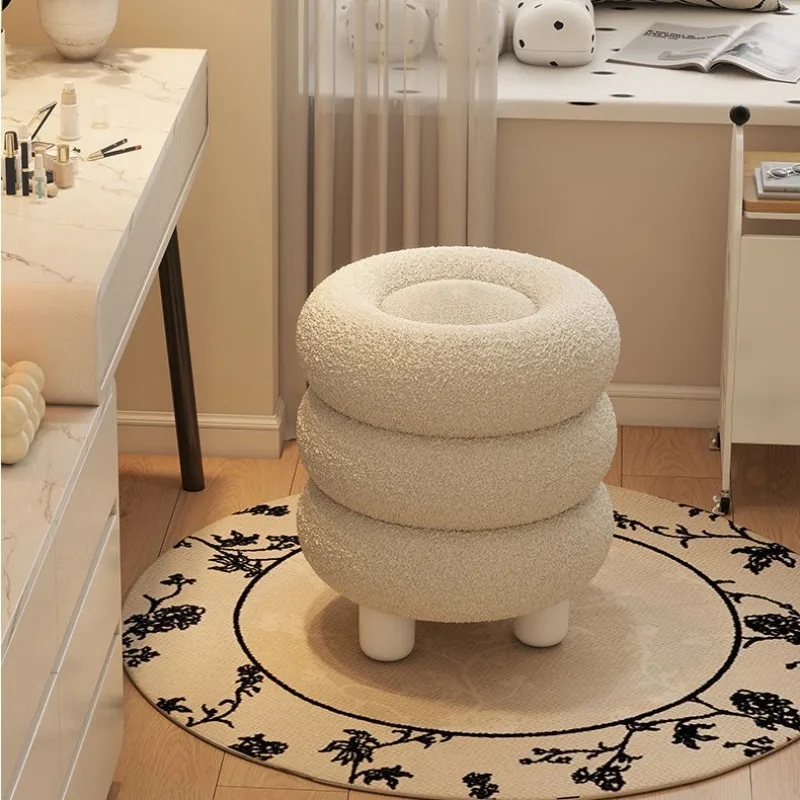Home Furnishings Makeup Stool Round Stacked Chair Bedroom Dresser Chair Cream Style Manicure Stool Girls Cloakroom Round Stool