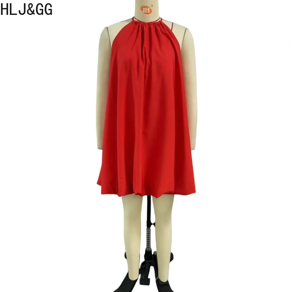 HLJ & GG-minivestido rojo sin mangas para mujer, ropa de calle holgada y esponjosa con cuello redondo y flores, a la moda