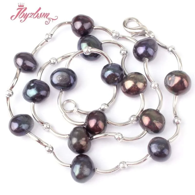 6-8mm Freeform Natural Freshwater Pearl Stone Beads White Silver Plate Woman Christmas Gift Wedding Fashion Chokers Necklace 16\