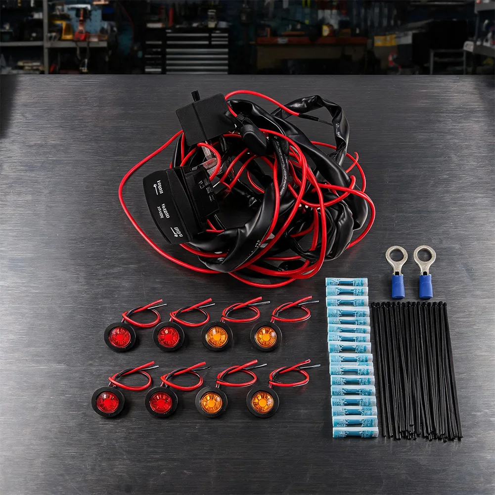 Complete For ATV UTV LED Turn Signal Kit with Wiring Harness Electronic Switch Joystick Switch 4 Red 4 Amber Lights