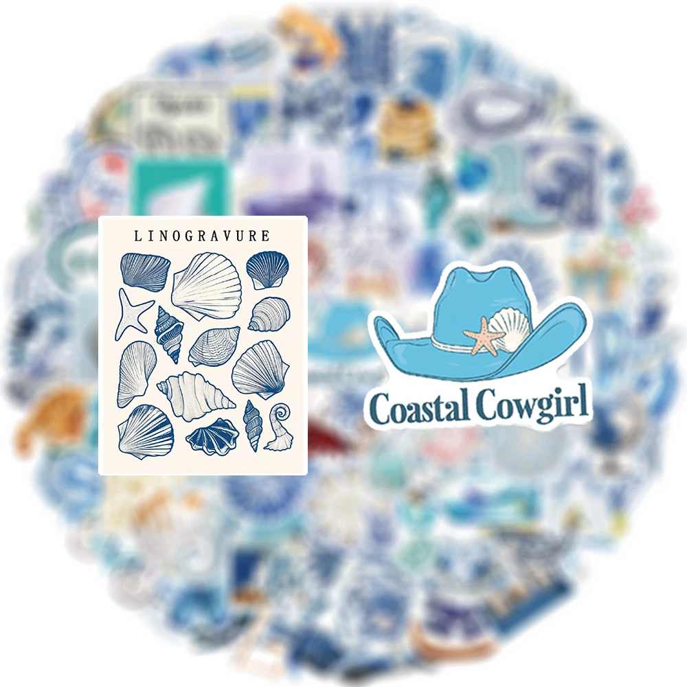 

10/30/50/100pcs Cute Ins Style Blue Ocean Coast Stickers Creative Pattern Decals DIY Luggage Water Bottle Phone Sticker Kids Toy