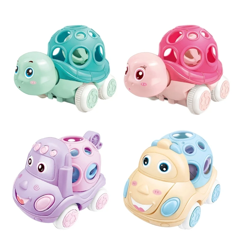 Kids Cartoon Animal Toy Mini Car Toy Friction Play Vehicle Flexible Press Go Car Set of 4 Baby Fine Motor Skill Car Toy