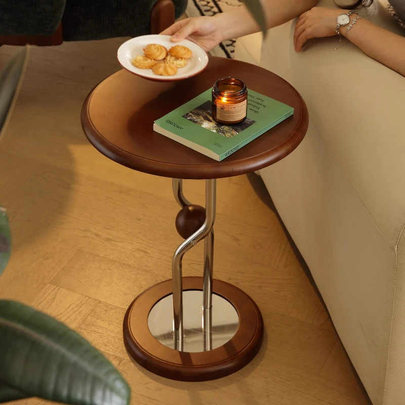 

Vintage Solid Wood Sofa Side Table Mobile French Tray Multi-Functional Rolling Cart Portable Storage Organizer Bedside