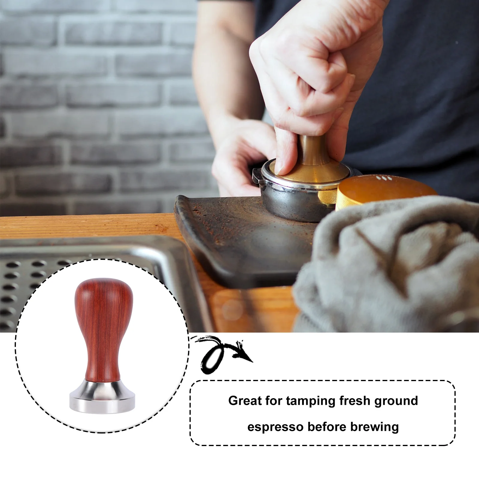 

1 Pc Red Sandalwood and Stainless Steel Italian Coffee Tamper 58mm Flat Base Espresso Tamper Coffee Bean Press
