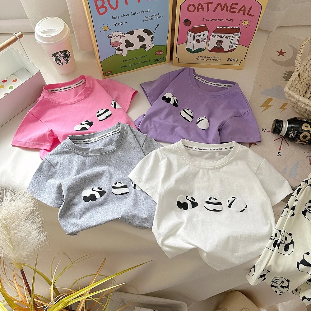 Children's Summer Panda T-shirt for Boys and Girls Korean Version of Single Top 2024 New Comfortable and Breathable