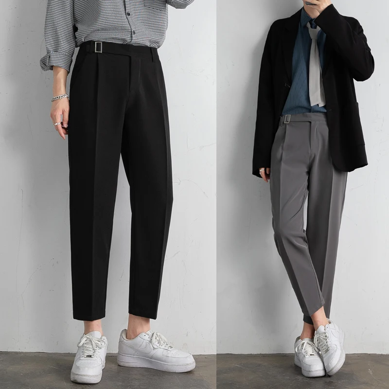 

Ice Silk Men's Summer Faionable Nine-Piece Suit Pants Dra Cool Haome Loose Straight Casual Long Trousers