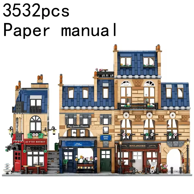 3532 stuks Parijse Bouw Straat Bouwstenen Set Diy Huis Model Baksteen Speelgoed Volwassenen Verjaardagscadeautjes Compatibel 910032