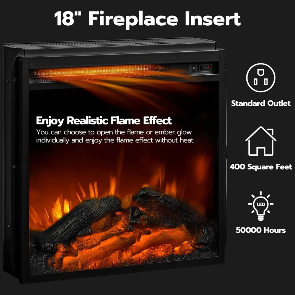 HOOBRO 電気暖炉付きテレビ台、充電ステーションとLEDライト付き、黒色の暖炉付きテレビ台（32、43、50、55、65インチ対応）、Enter