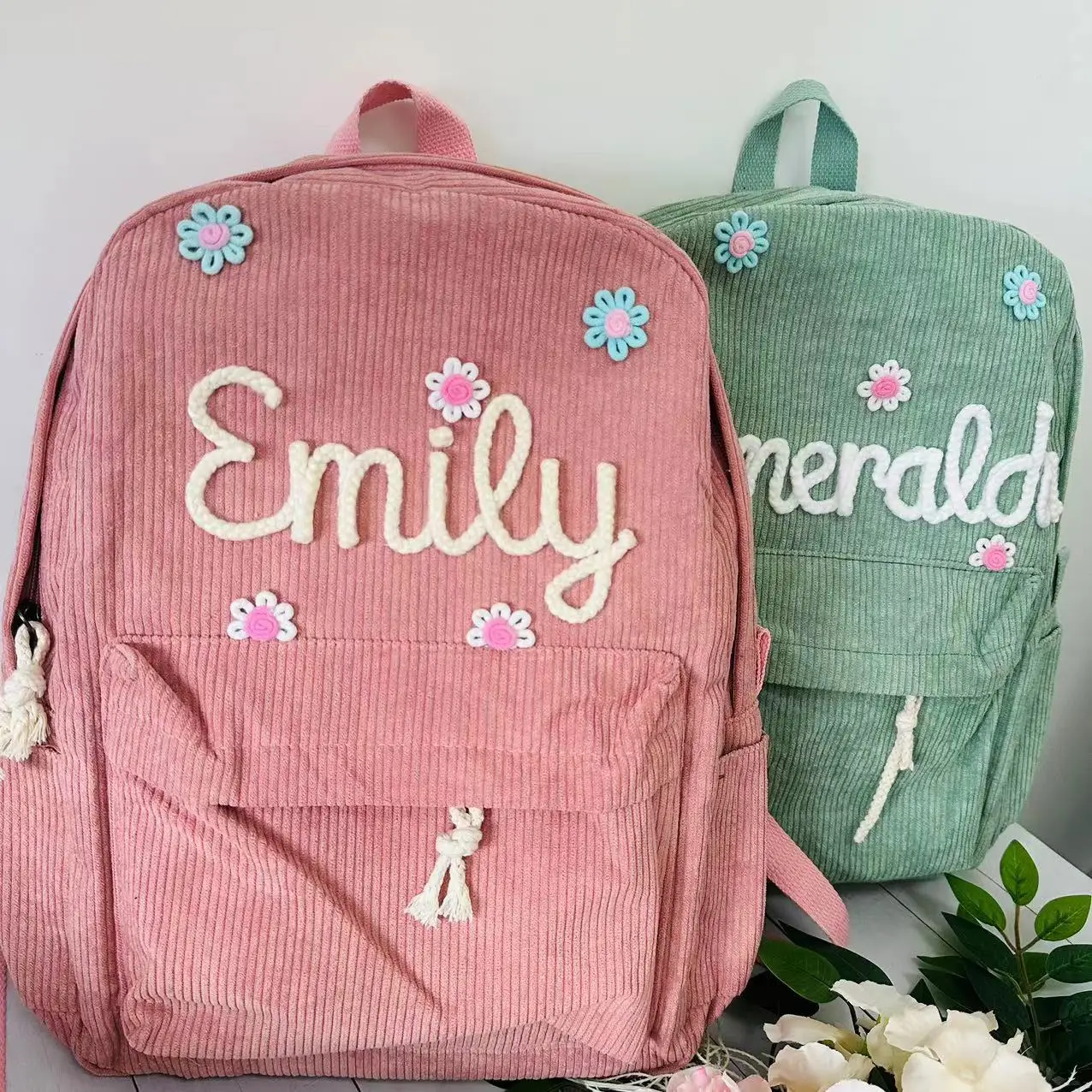 Mochila infantil personalizada, mochila de veludo bordado, de volta às aulas, mochila com nome do miúdo, bolsa escolar universitária, criança, com nome