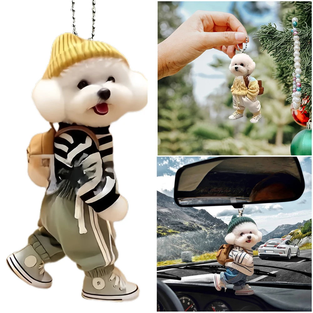 

Creative Puppy Backpack Car Pendant Acrylic Dog Shaped Pendant Car Realistic Animal Hanging Ornament Car Decoration Accessories