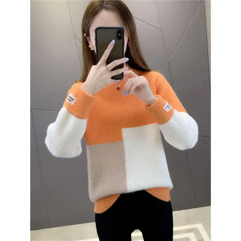 Color Blocked Mink Fur 2024 New Style, Short Small Base Sweater For Women, Autumn And Winter, Stylish