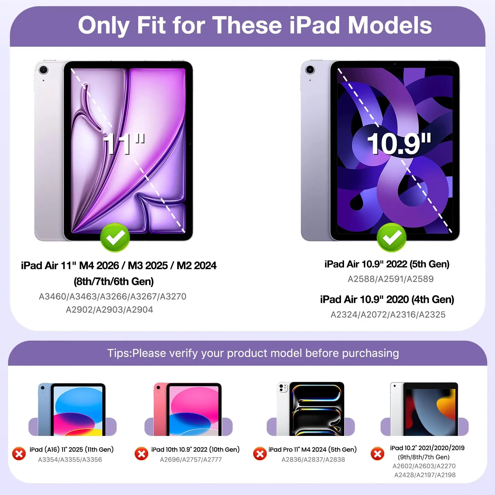 Moko for iPad Air 11 Inch Case M4/M3/M2, Air 5th/4th Gen 10.9 With Pencil Holder Slim Trifold Stand Cover Hard PC Back Shell