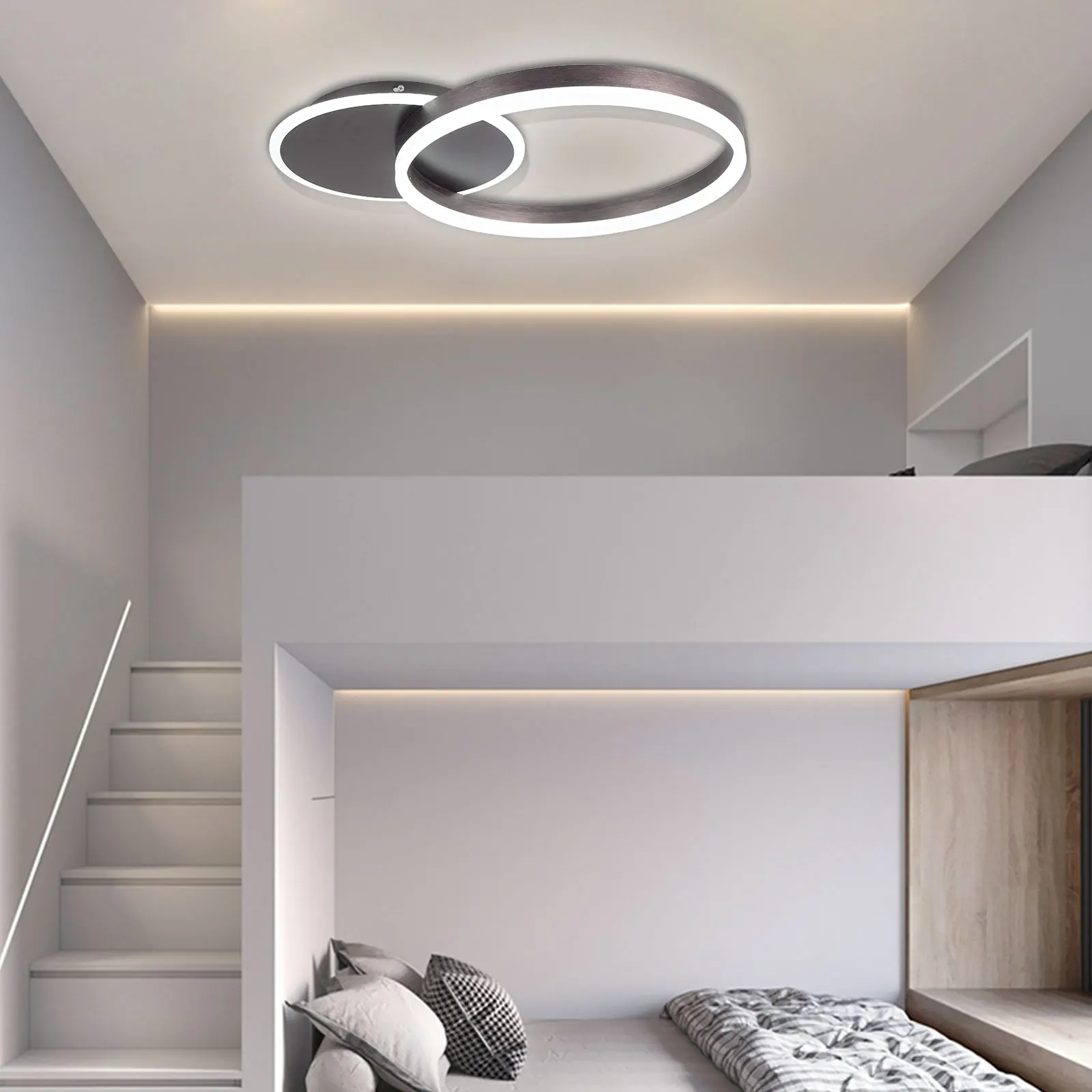Modern Round LED Ceiling Light LED Chandelier 2 Circle Rings Ceiling Light Fixture for Living Room with Installation Manual