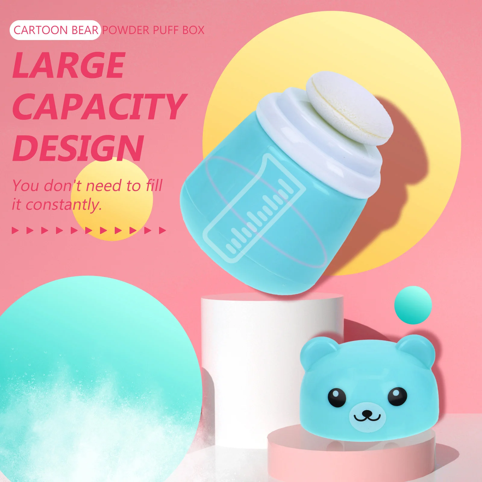 

2pcs Puff Box Baby Sponge Case Newborn Travel Size PP Container Talcum Loose Storage Bottle Infant Body Powder Holder for Baby