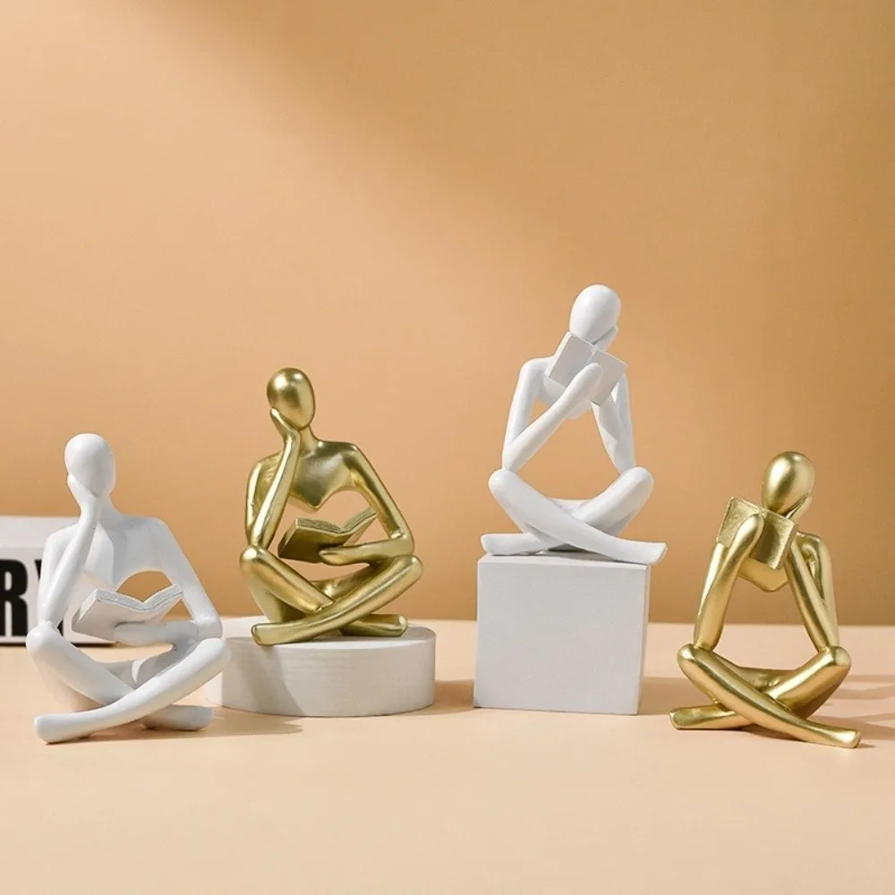 Abstract Reading Thinker Statue Nordic Modern Resin Sculpture, Desktop Bookshelf Decor Figurines for Living Room Study Room