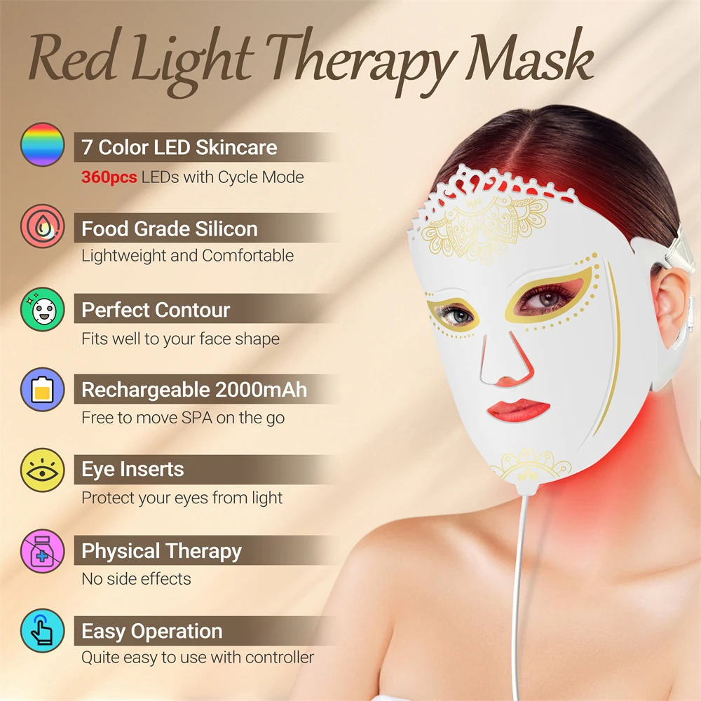 ZJKC Photon Beauty Facial Mask 7 Colors LED Light Mask for Face Skin Rejuvenation Anti-Aging Skin Repair Improve Skin Tone