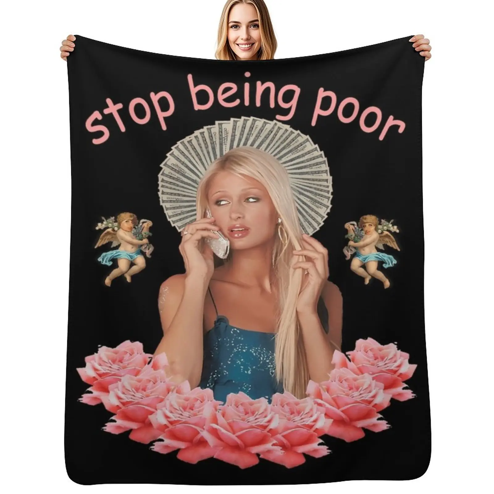 

Paris Hilton 'Stop Being Poor' Throw Blanket Summer Plaid Blankets Sofas Of Decoration Thins Blankets