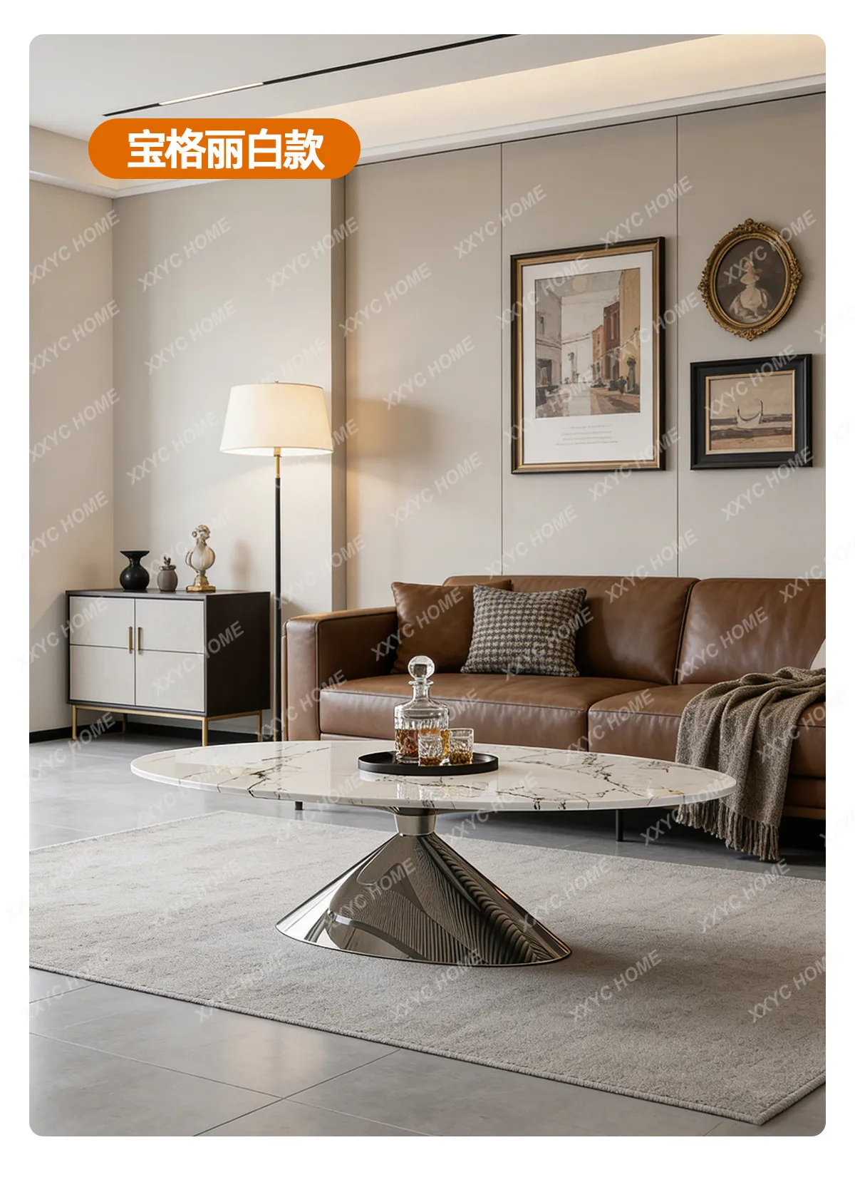 Light luxury marble coffee table living room home advanced sense wabi sabi wind round tea table