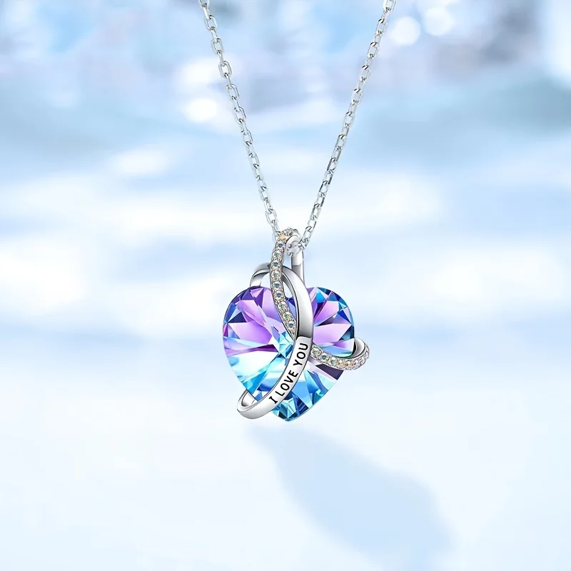 I Love You Zircon Pendant Necklace With Rose Gift Box For Girlfriend Birthday Christmas Romantic Gift 2024 New Fashion Jewelry
