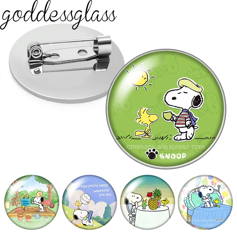 Happy Life of Snoopy Charm leisurely interest Photo Glass cabochon Brooch pinback button Bag Clothes Denim Jeans Lapel Pin Badge