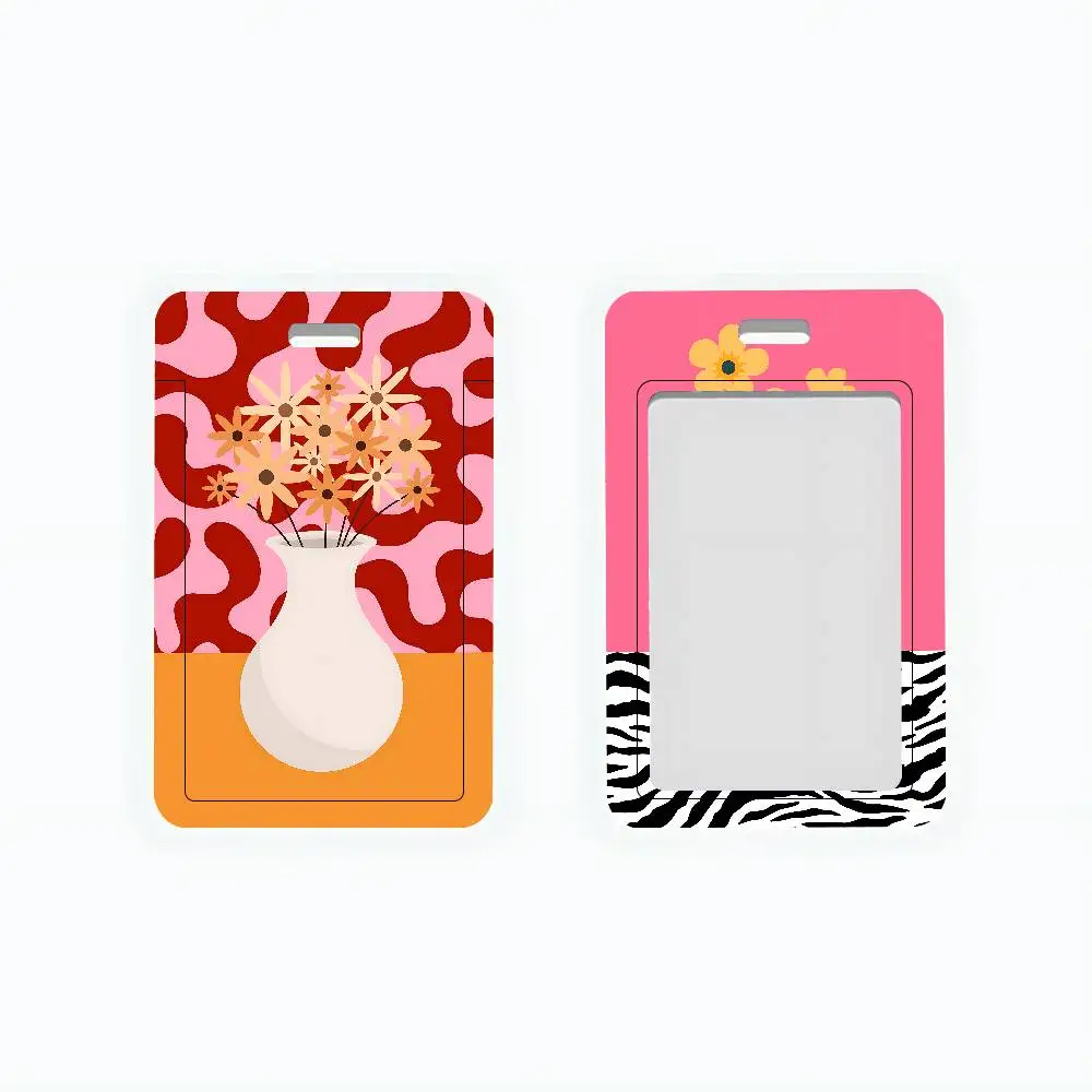 Floral ID Card Holder Cute PVC Badge Holder Cartoon Card Cover Student ID Bus Card Case With Clear Window