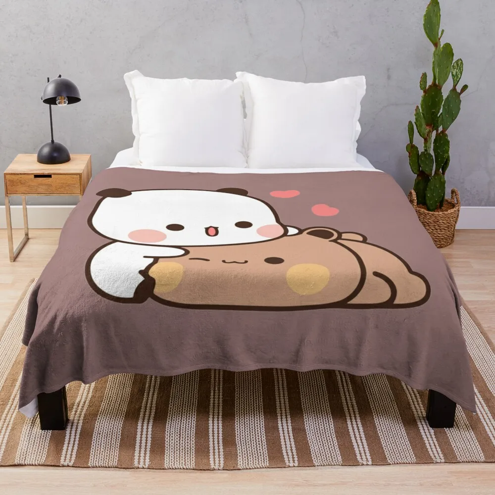 DuDu Bear and BuBu Panda’s Love Relaxing Moment Throw Blanket For Sofa Thin Decorative Sofas Winter beds Blankets