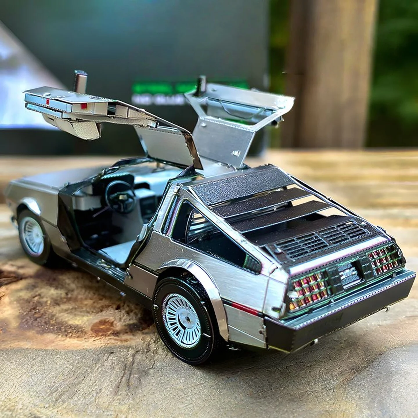 Modelo de máquina do tempo carro esportivo 3d quebra-cabeça de metal-247 peças kit de montagem diy retrô futurista brinquedo de construção de liga para adultos